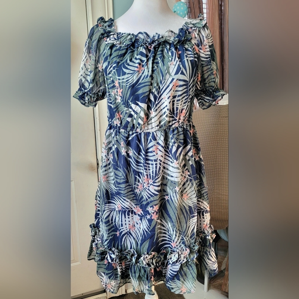Walter Baker Shay Mini Dress Tropical Night Print Womens M Blue Cream Ruffles